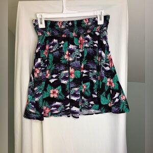 Hot Topic Black Tropical Floral Skater Skirt with Green & Pink Dress w/ pockets